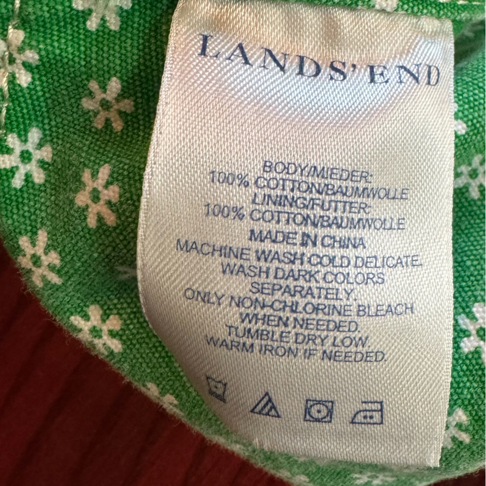 Chic Green with White Flowers Cotton Tote Bag, Land’s End - Picture 2 of 16